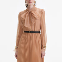 Tan Dot Mesh Maxi Dress