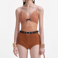 Tan Dot Mesh Bodysuit