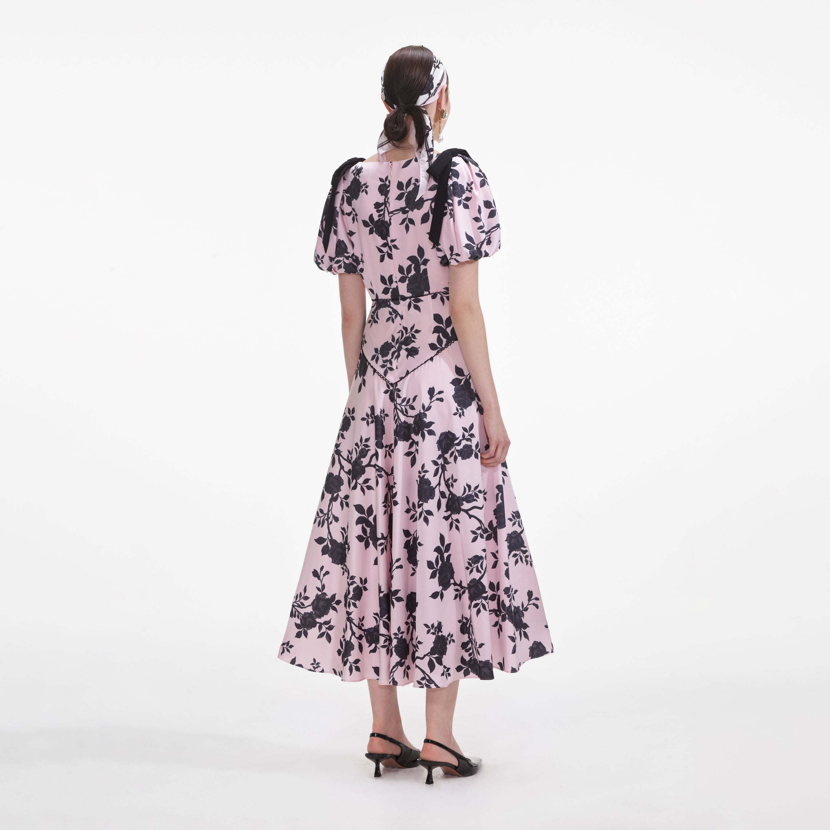 Pink Satin Floral Midi Dress