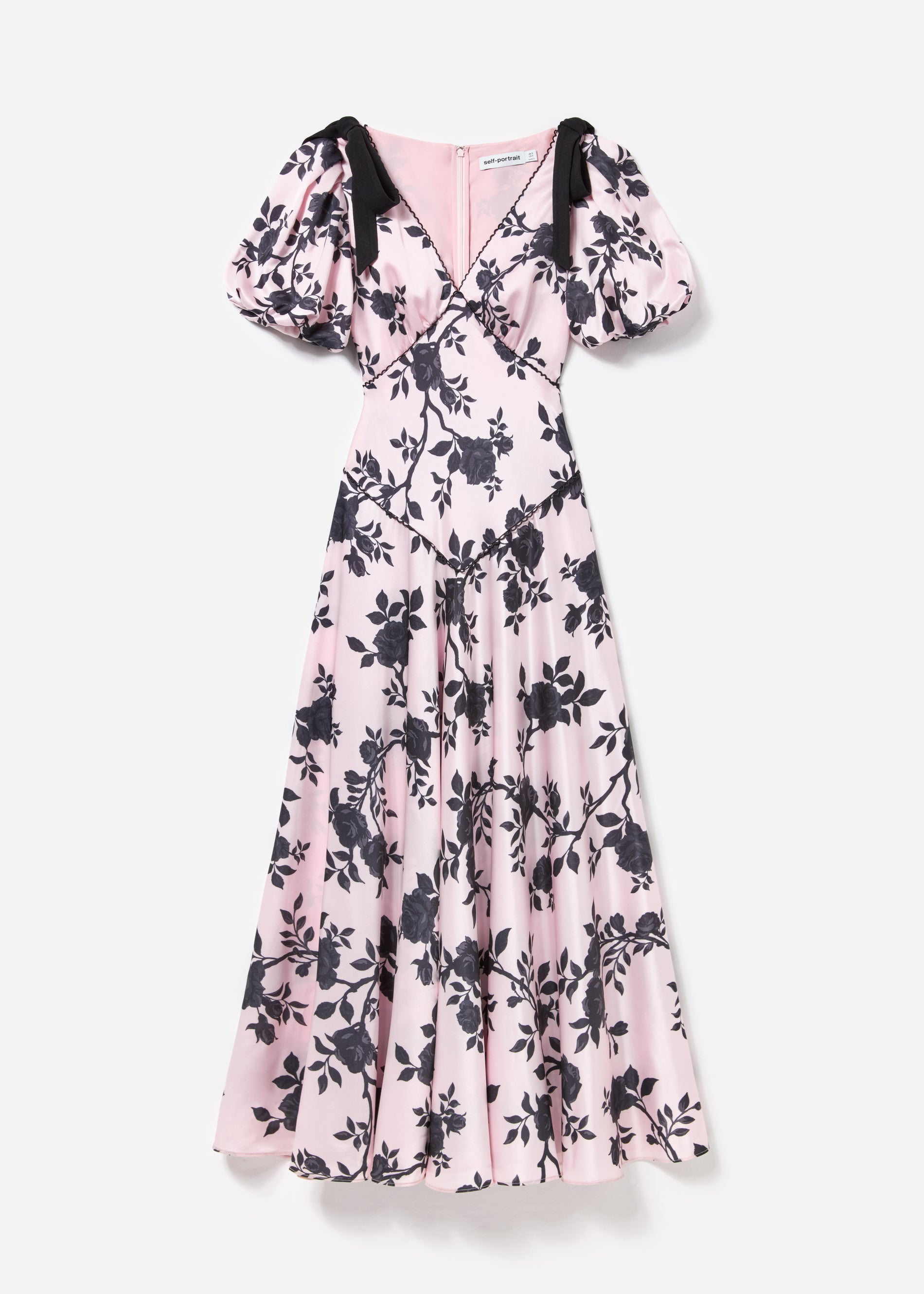 Pink Satin Floral Midi Dress