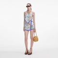 Blue Floral Linen Shorts