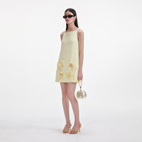 Yellow Crepe Flower Mini Dress