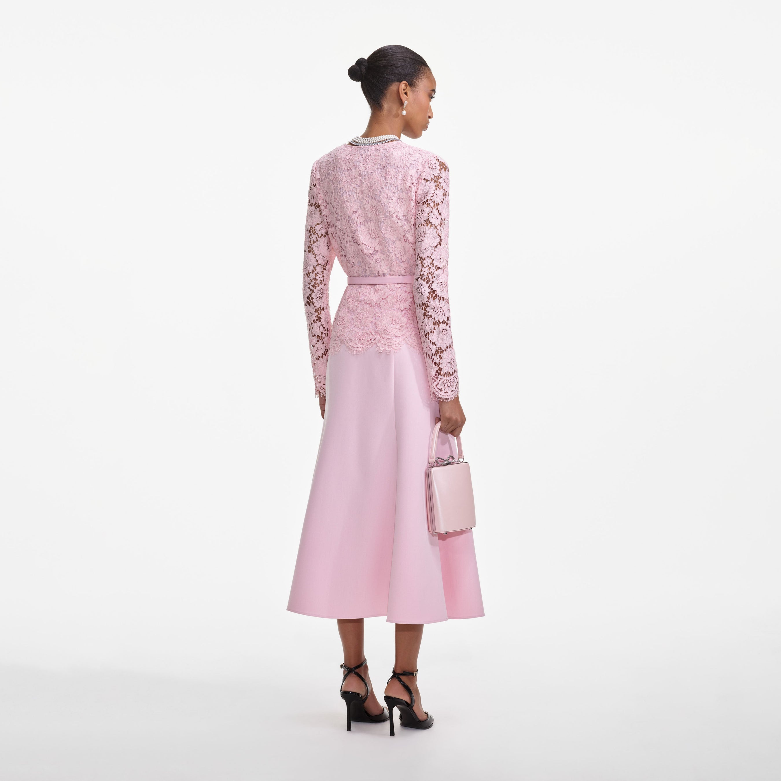 Pink Tailored Lace Midi Dress