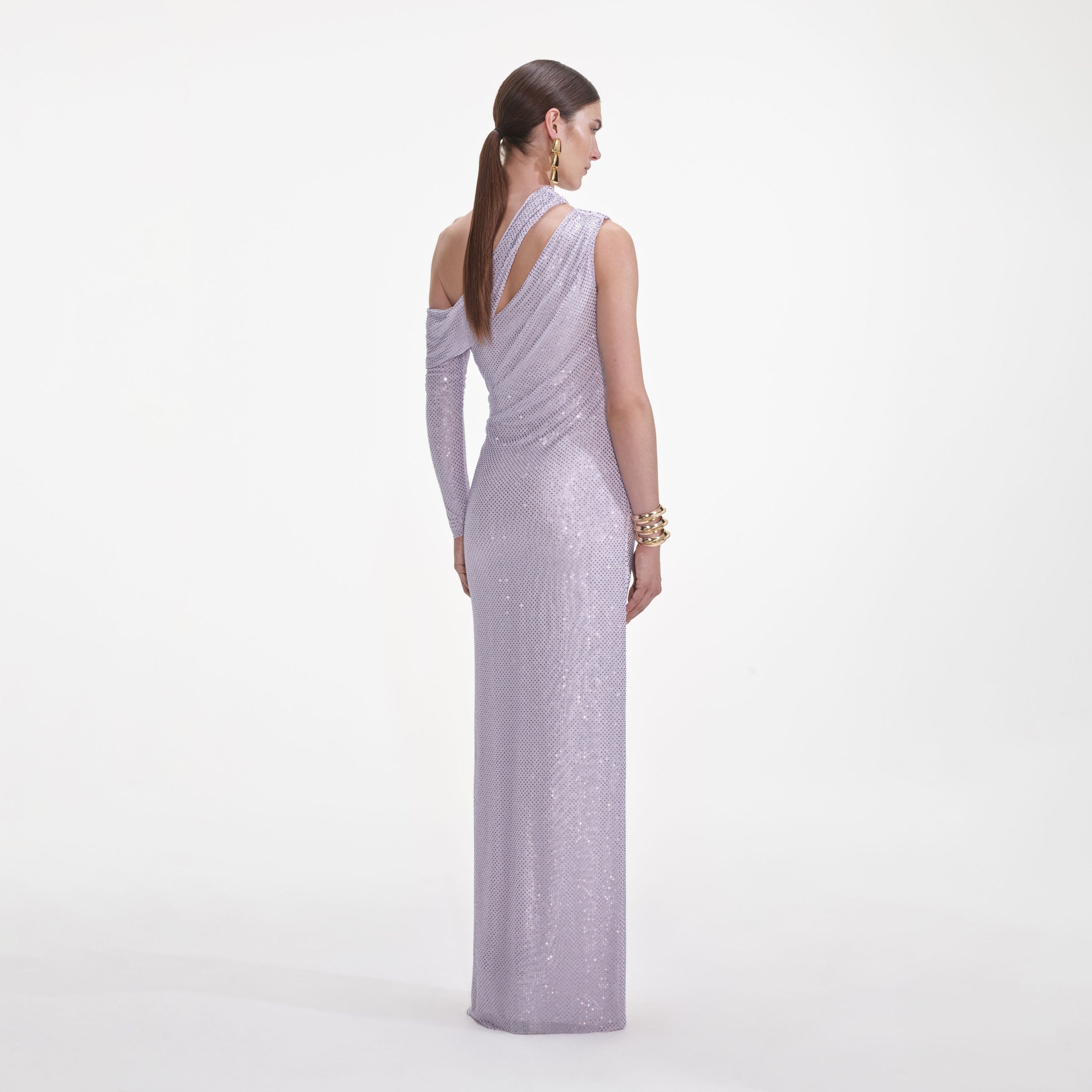 Lilac Rhinestone Gathered Maxi Dress