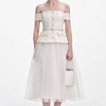 Cream Boucle Tulle Midi Dress