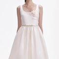 Cream Satin Flower Midi Dress