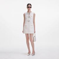 Cream Boucle Bow Mini Dress