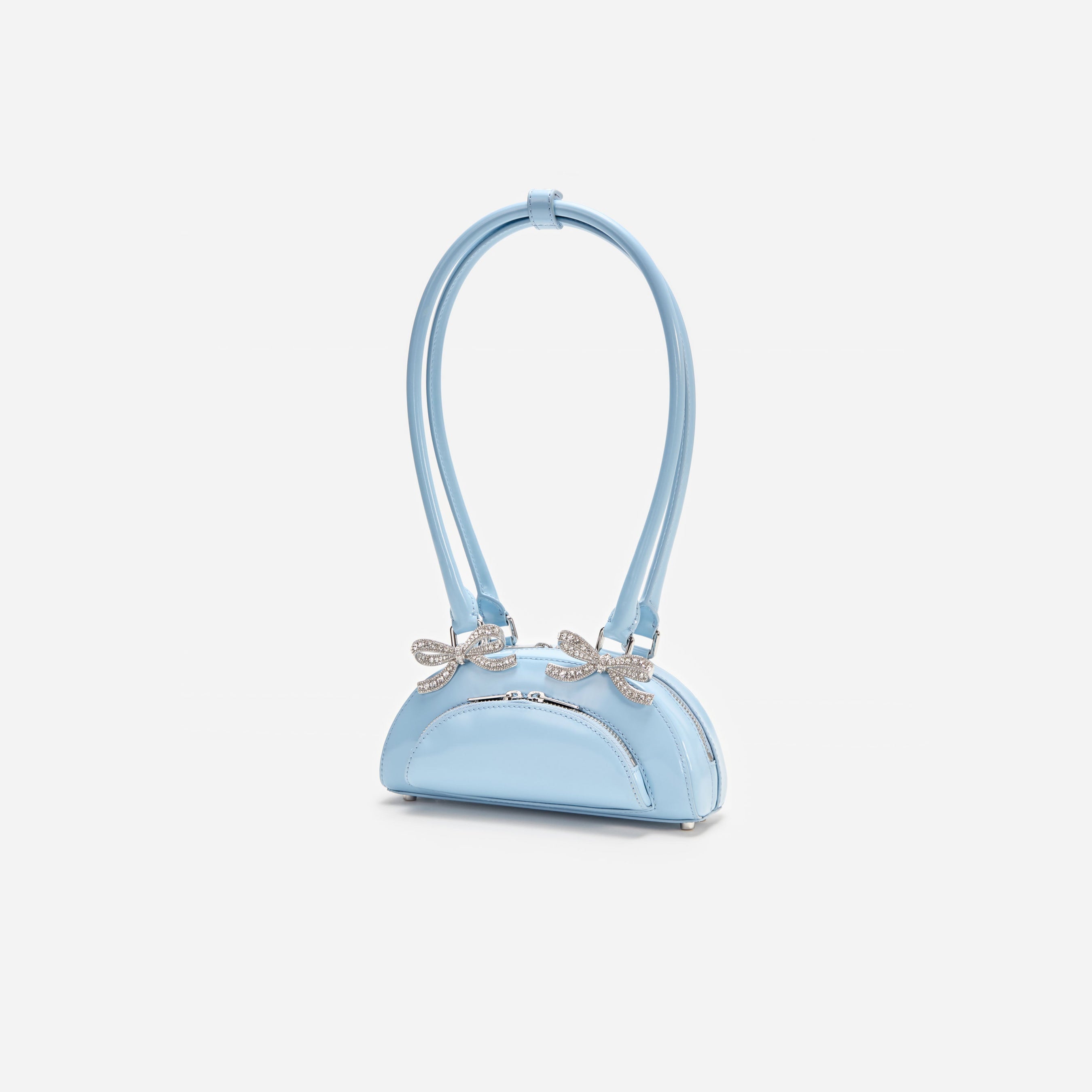 Blue Leather Curved Mini Shoulder Bag