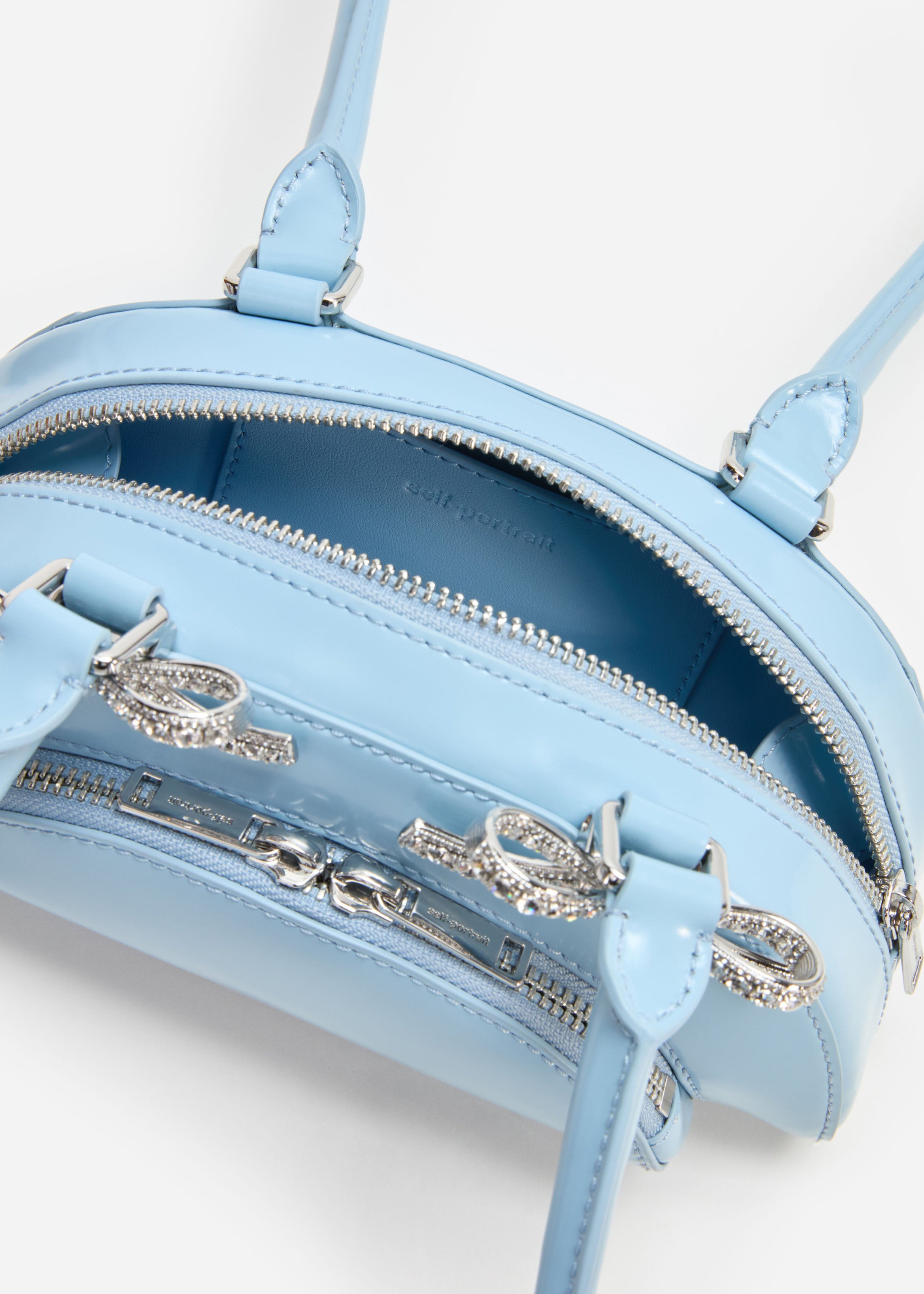 Blue Leather Curved Mini Shoulder Bag