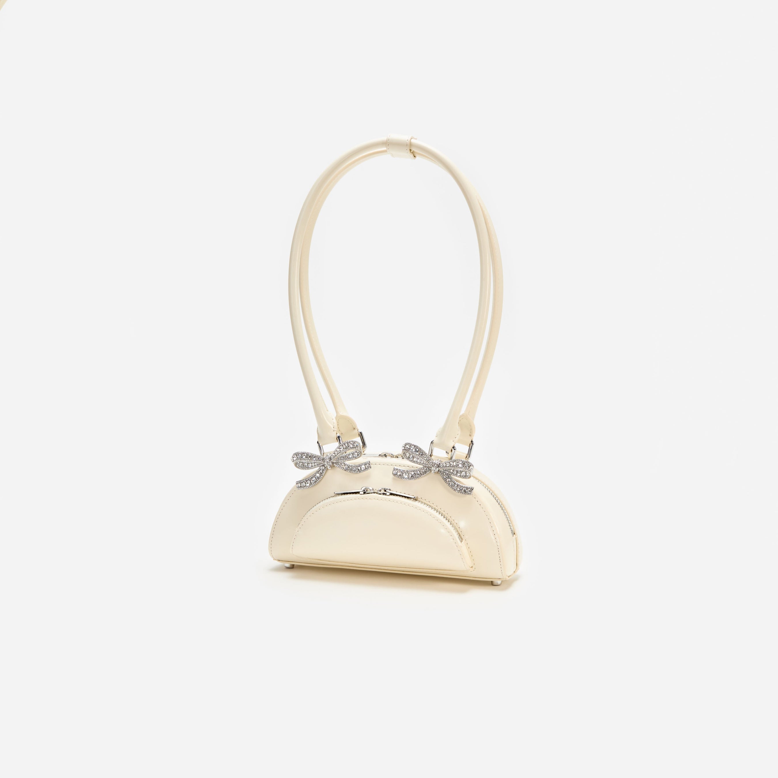 Cream Leather Curved Mini Shoulder Bag