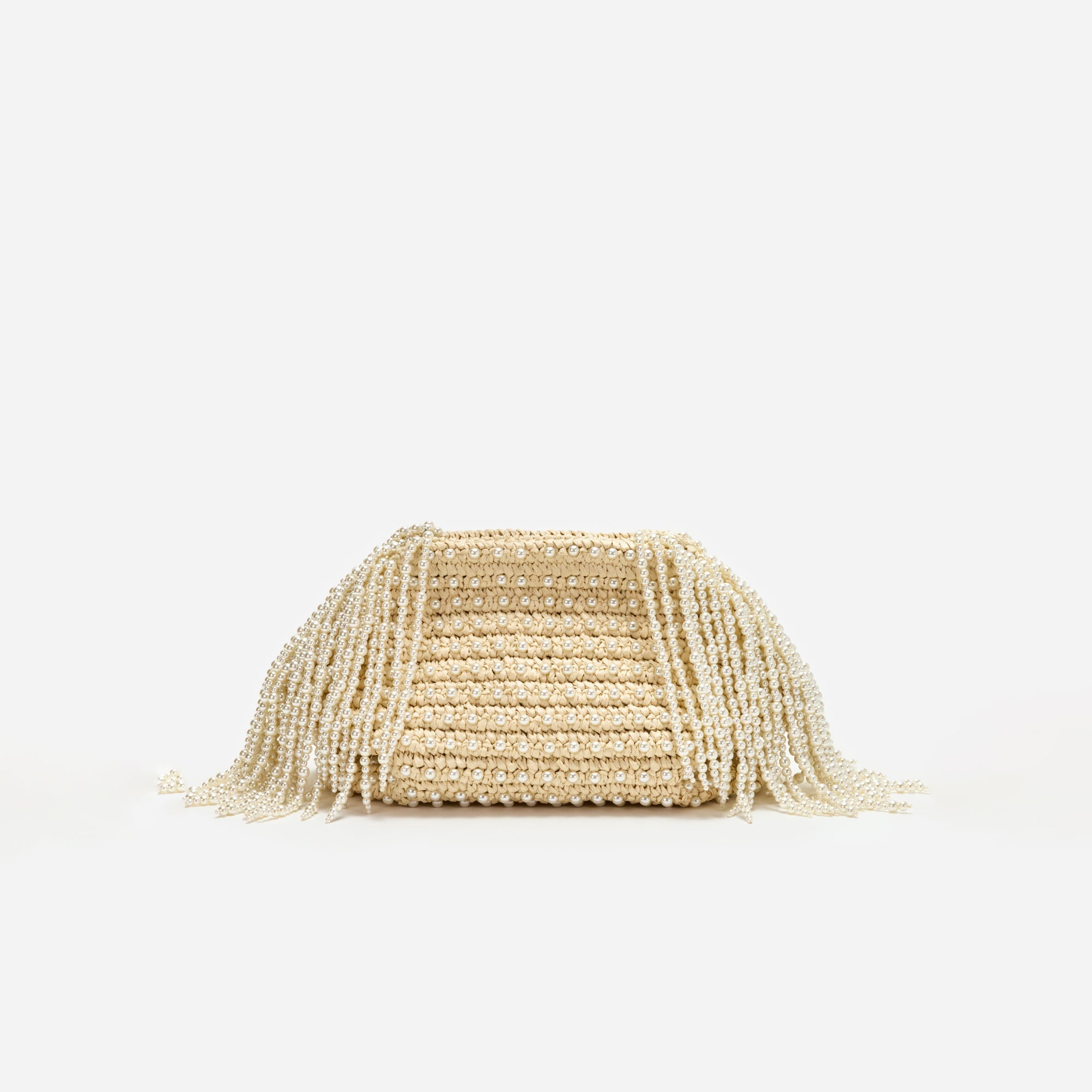 Raffia Pearl Fringe Clutch