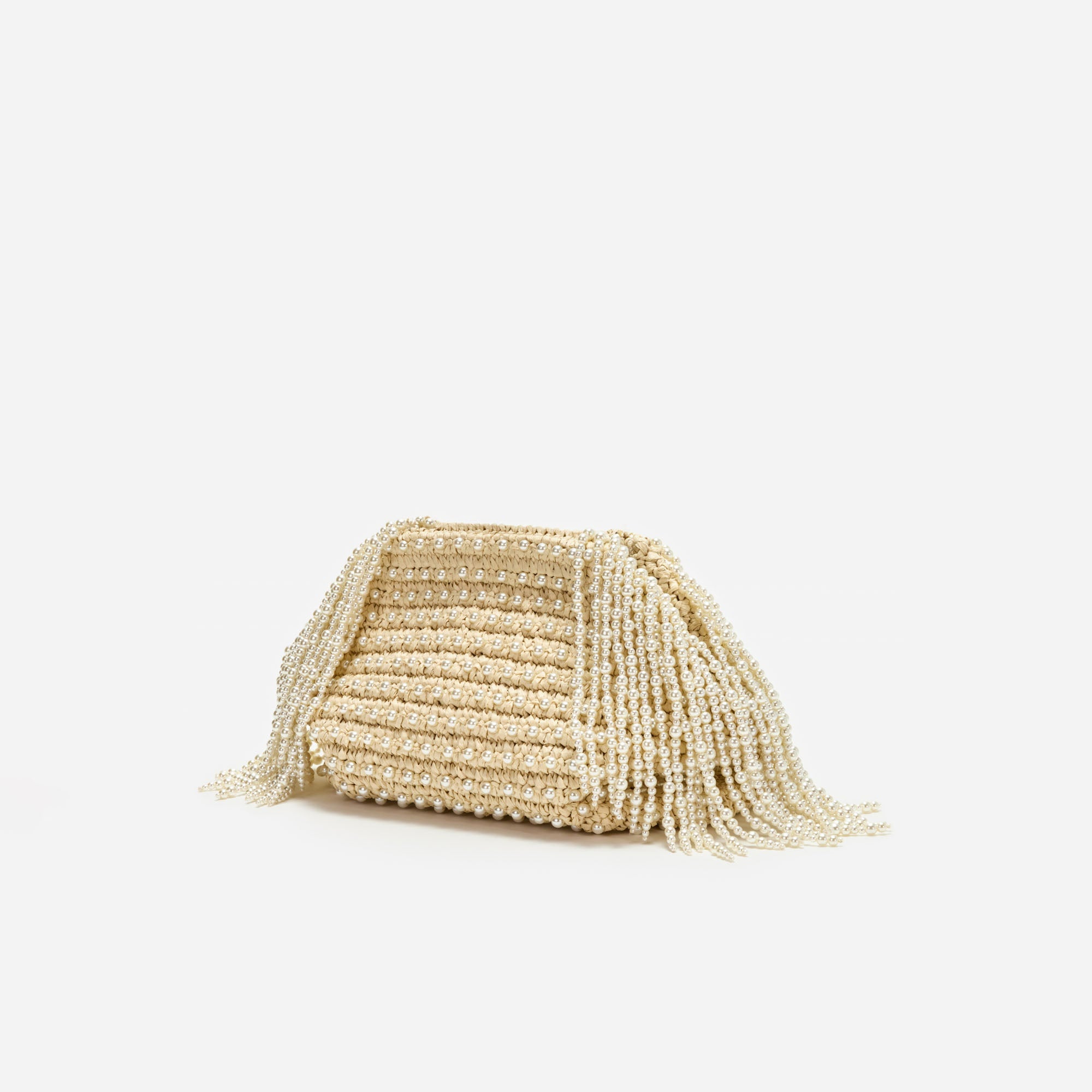 Raffia Pearl Fringe Clutch