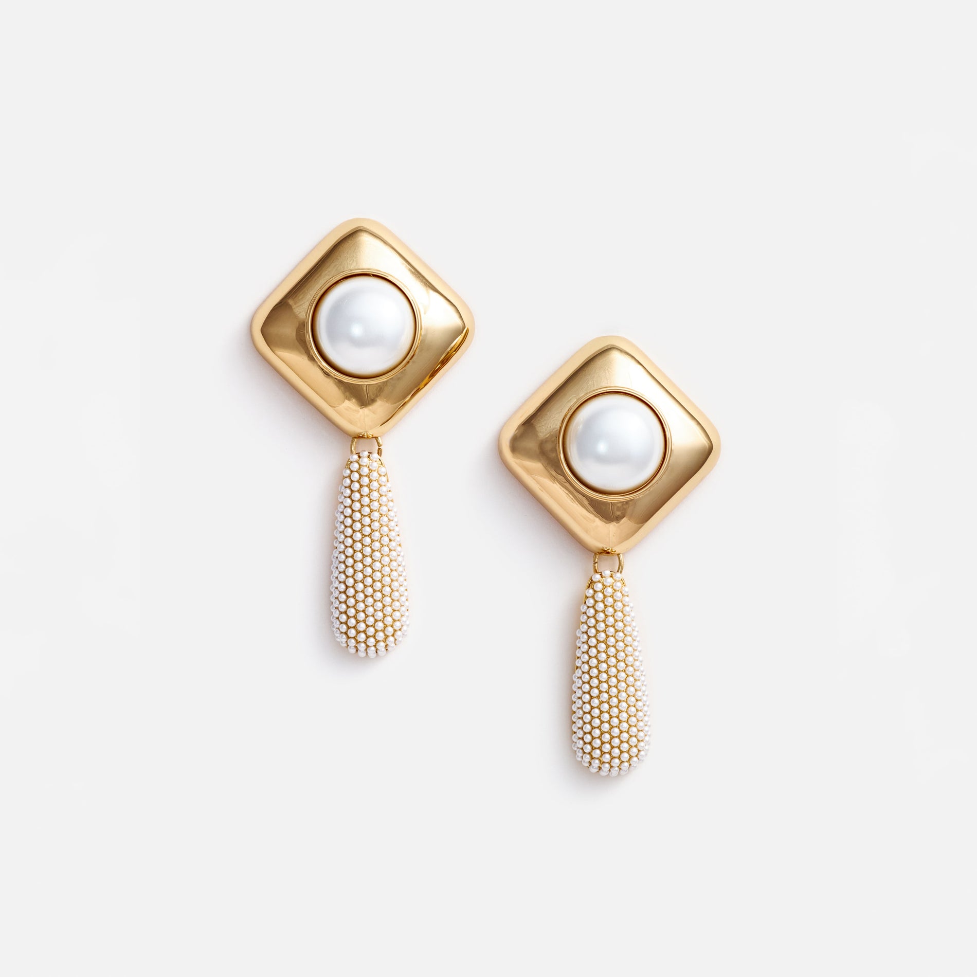 Gold Pearl Crystal Bar Earrings