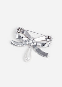 Crystal Bow Pearl Droplet Brooch