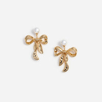 Mottled Gold Bow Earrings