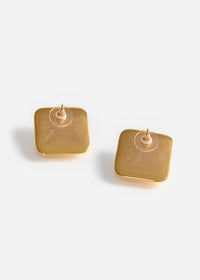 Bow Pearl Gold Square Earrings