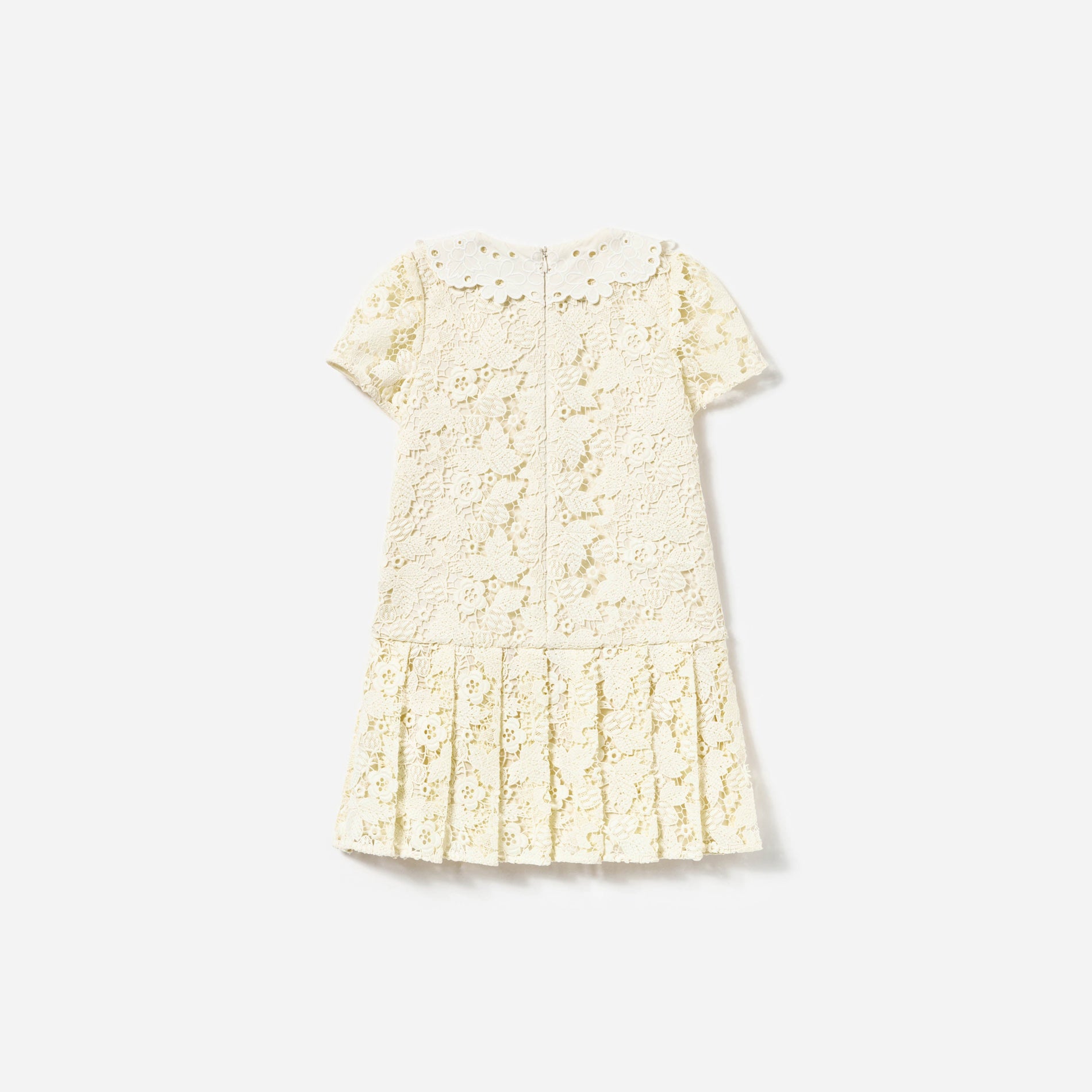 Side view of a woman wearing the Cream Butterfly Lace Dress