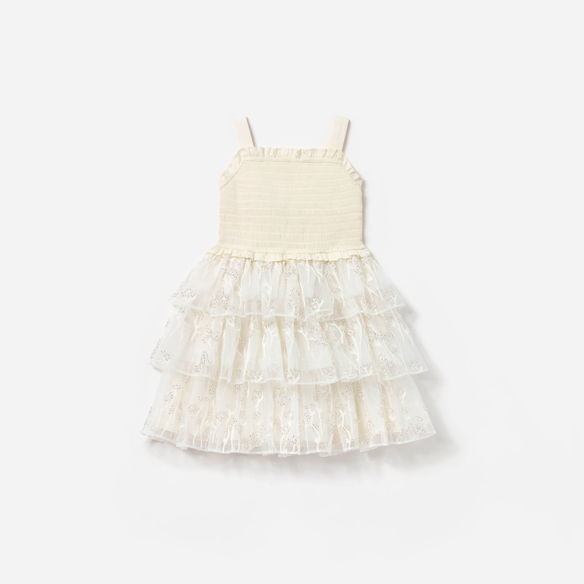 Cream Flower Tulle Tiered Dress