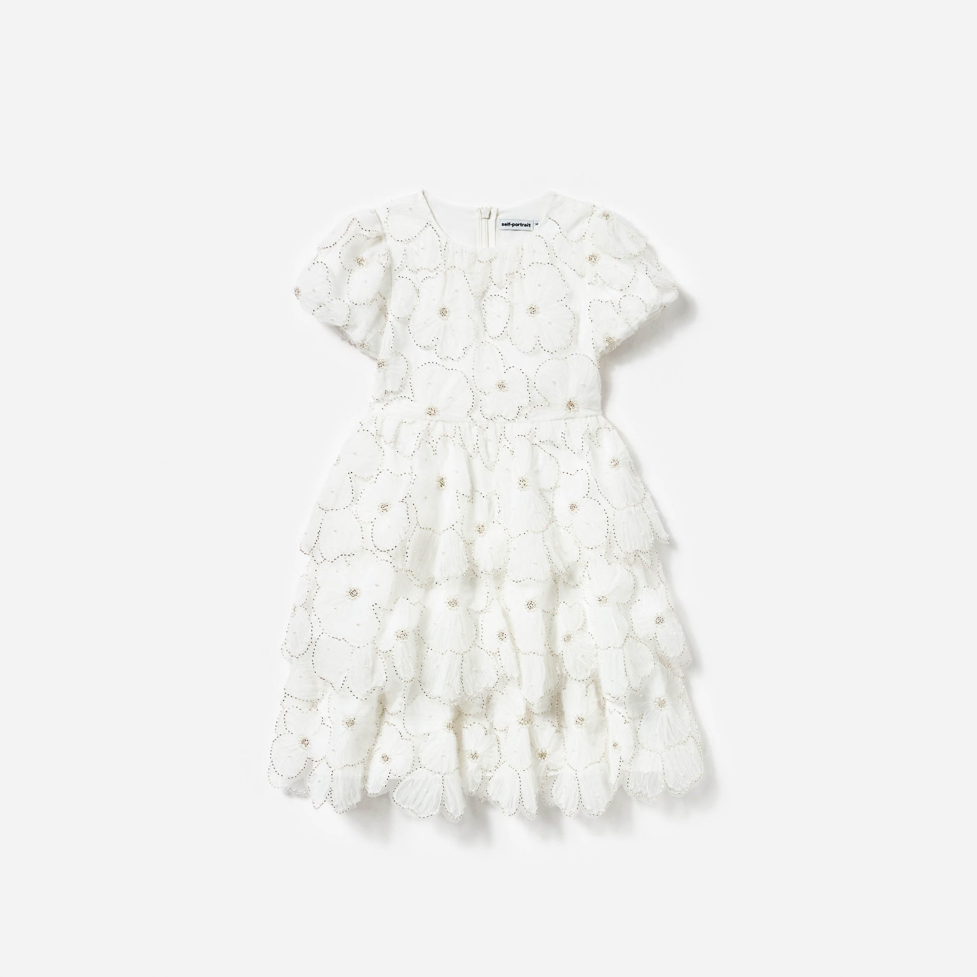 White Embellished Tulle Short Sleeve Dress