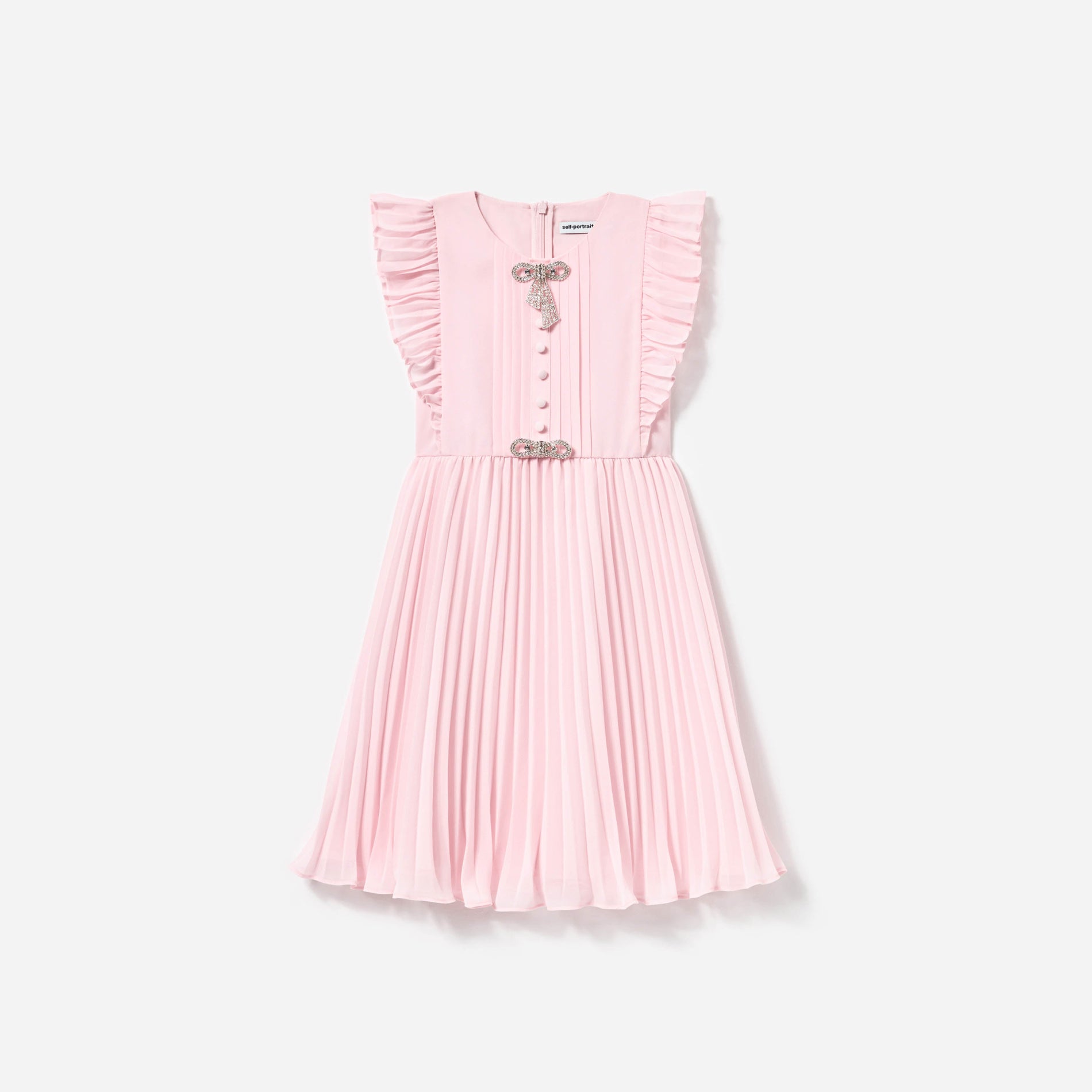 Pink Chiffon Pleated Bow Dress