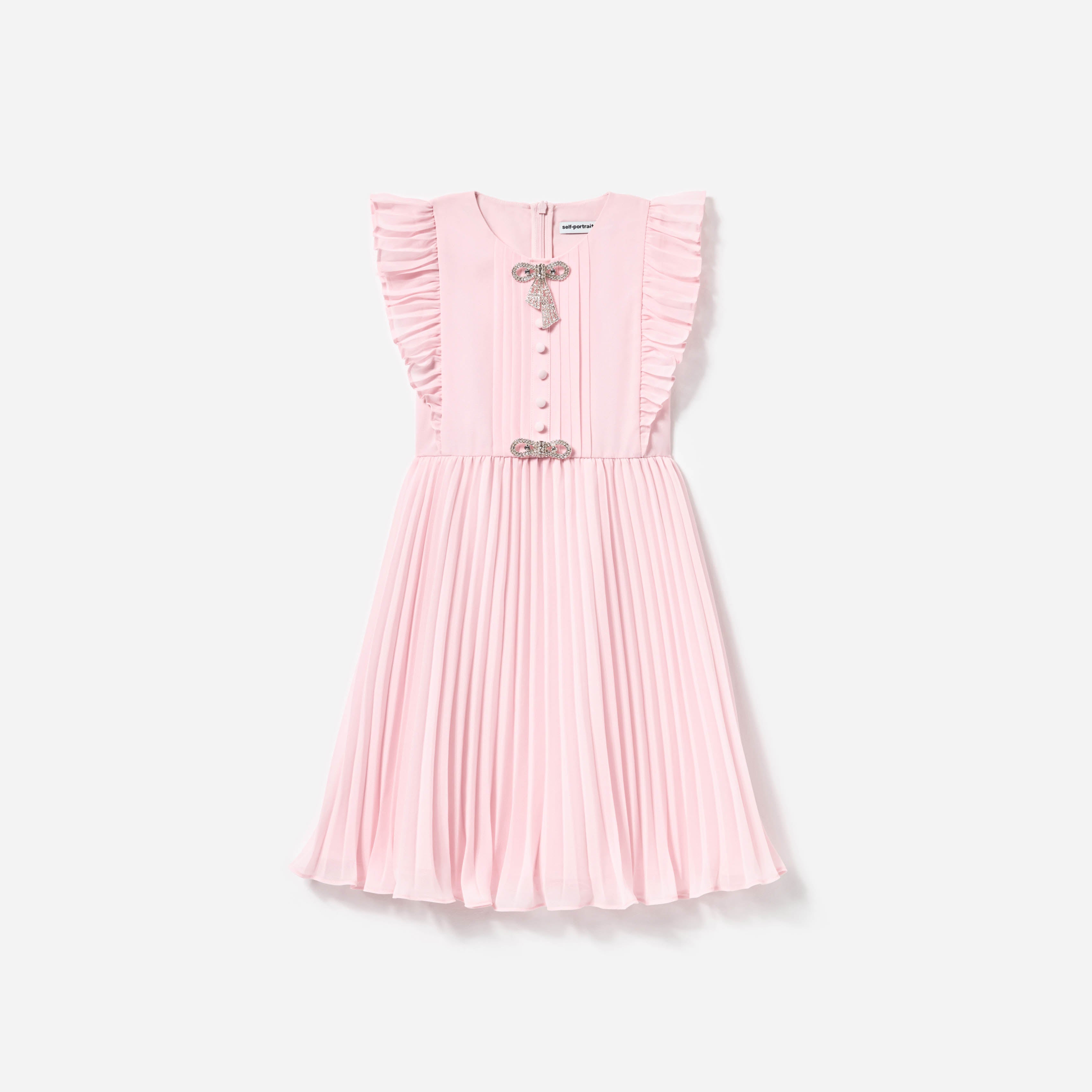 Pink Chiffon Pleated Bow Dress