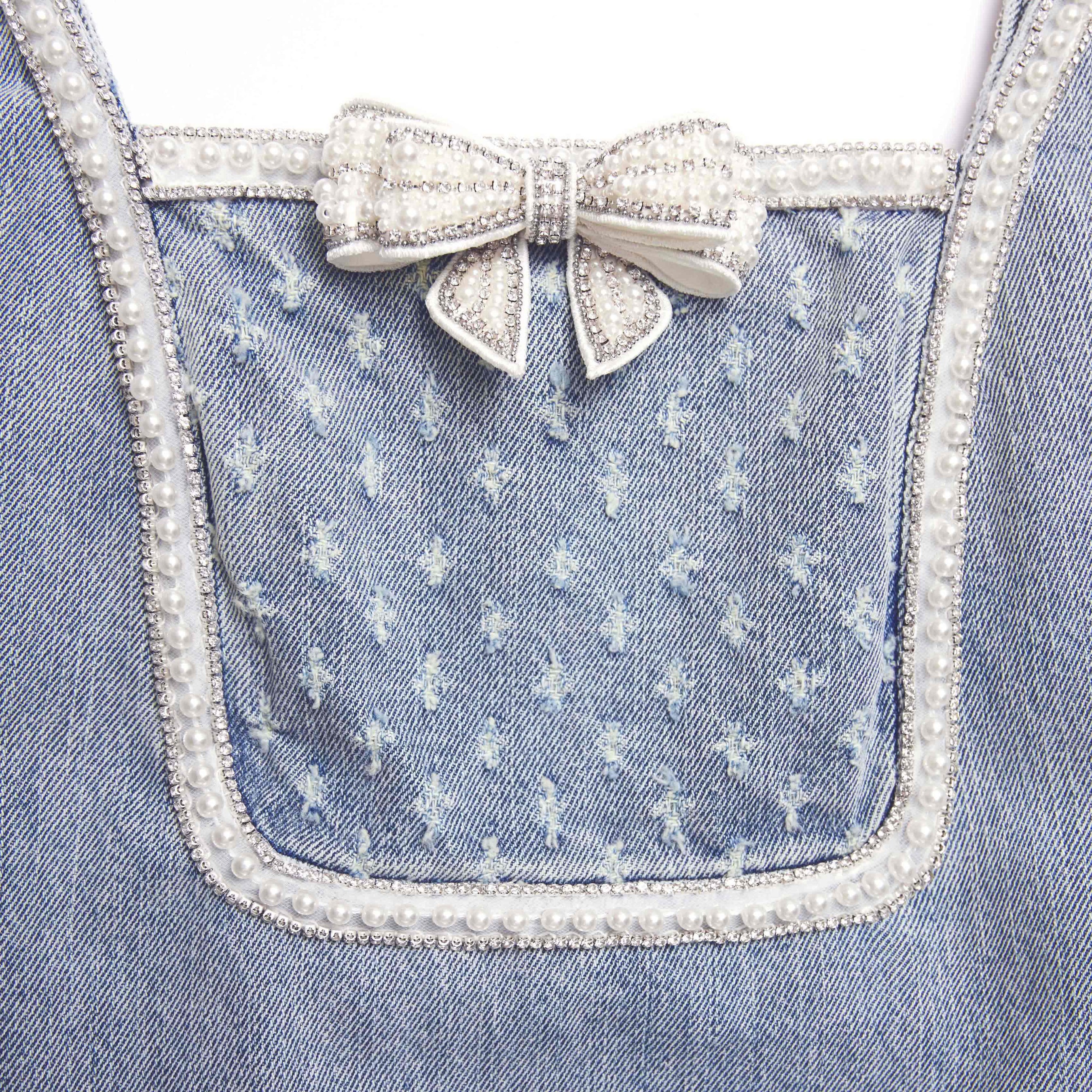 Light Blue Denim Bow Mini Dress