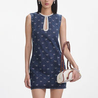 Denim Diamante Bow Mini Dress