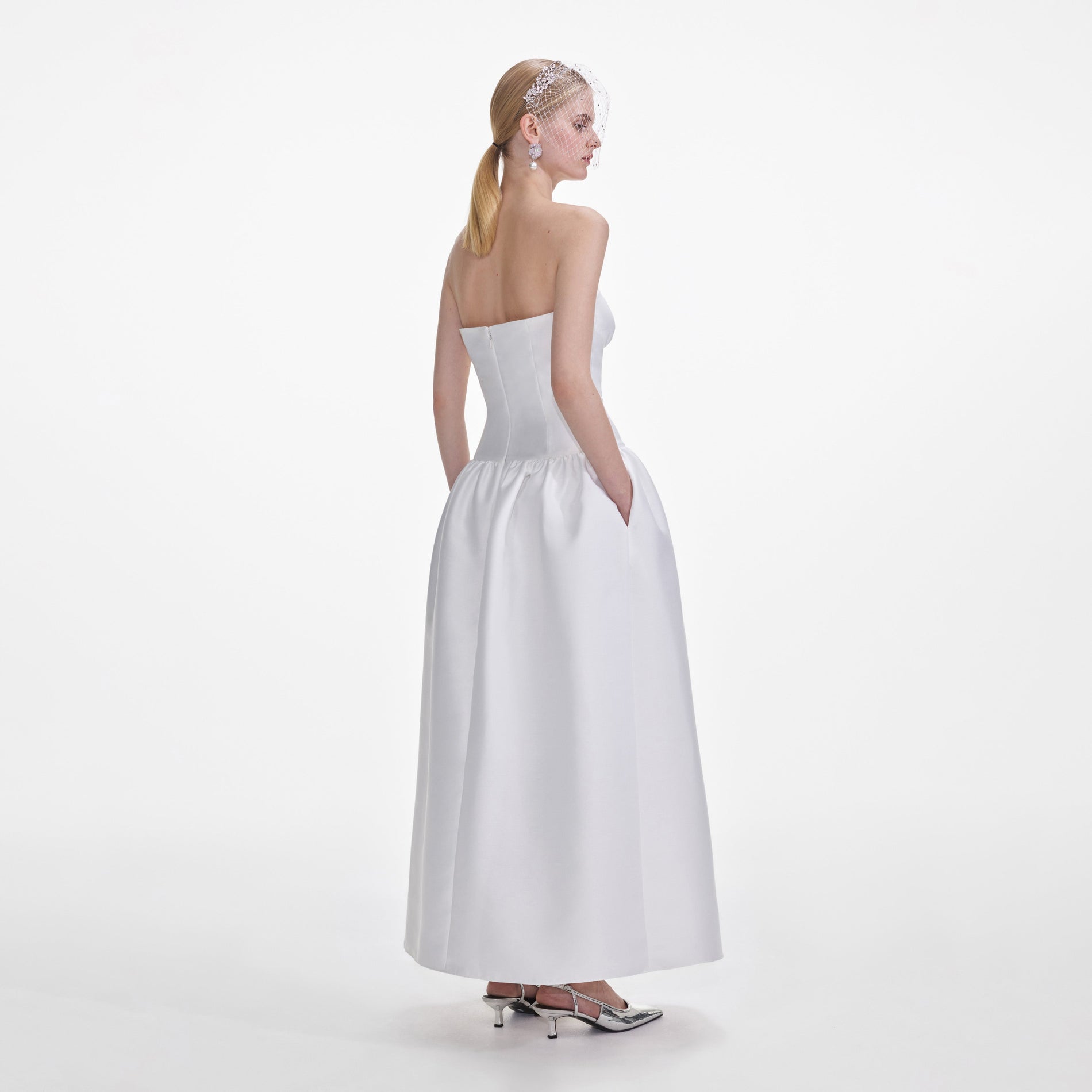 White Taffeta Maxi Dress