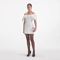 White Crepe Bow Mini Dress