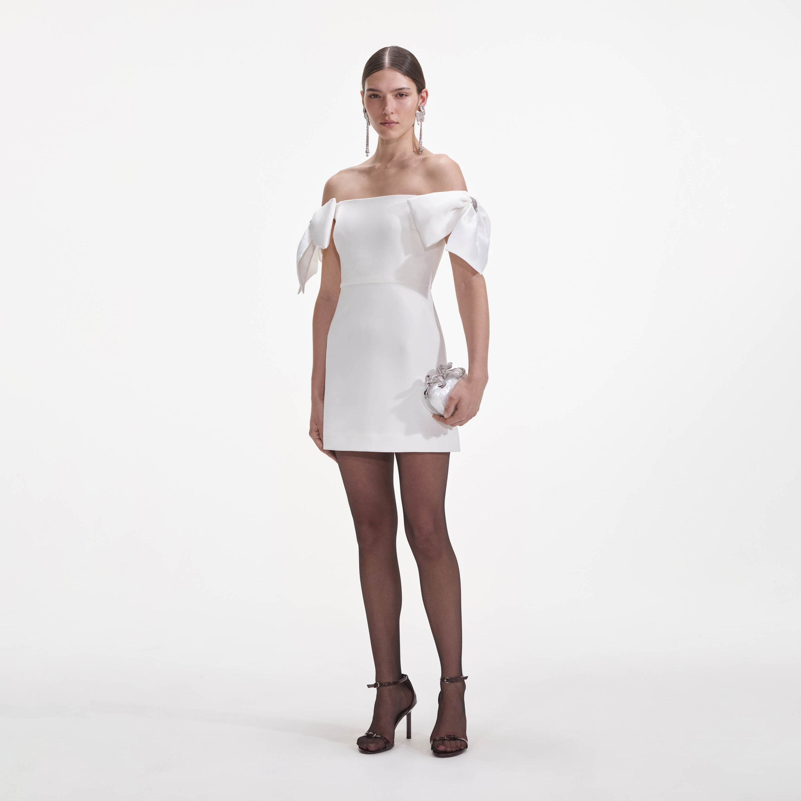 White Crepe Bow Mini Dress