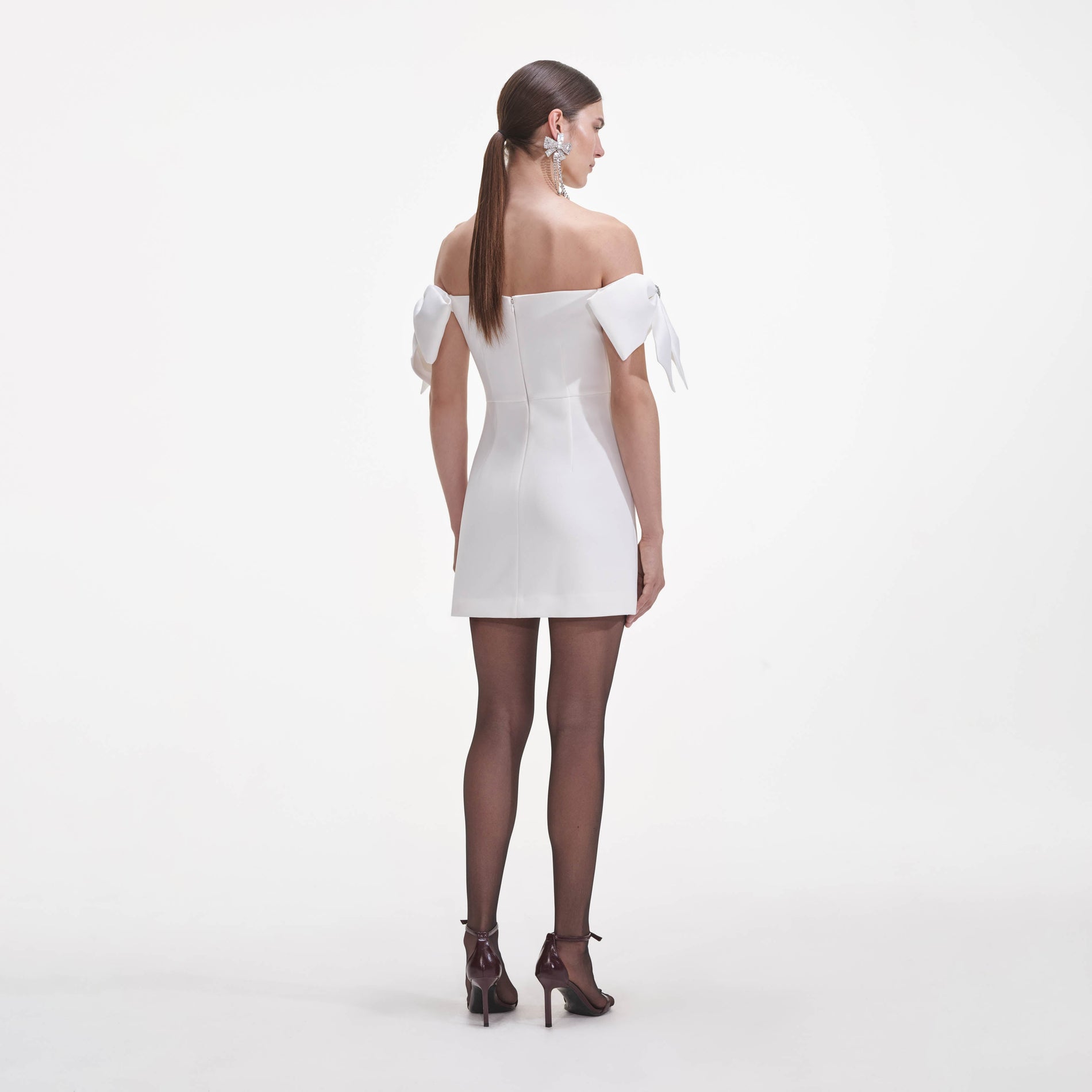 White Crepe Bow Mini Dress