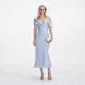 Blue Georgette Flower Midi Dress