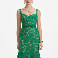 Green Fine Lace Midi Dress