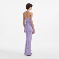 Purple Knit Zip Ruffle Maxi Dress