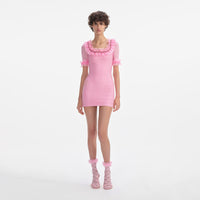 Pink Ruffle Knit Mini Dress