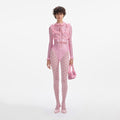Pink Rhinestone Mesh Ruffle Bodysuit