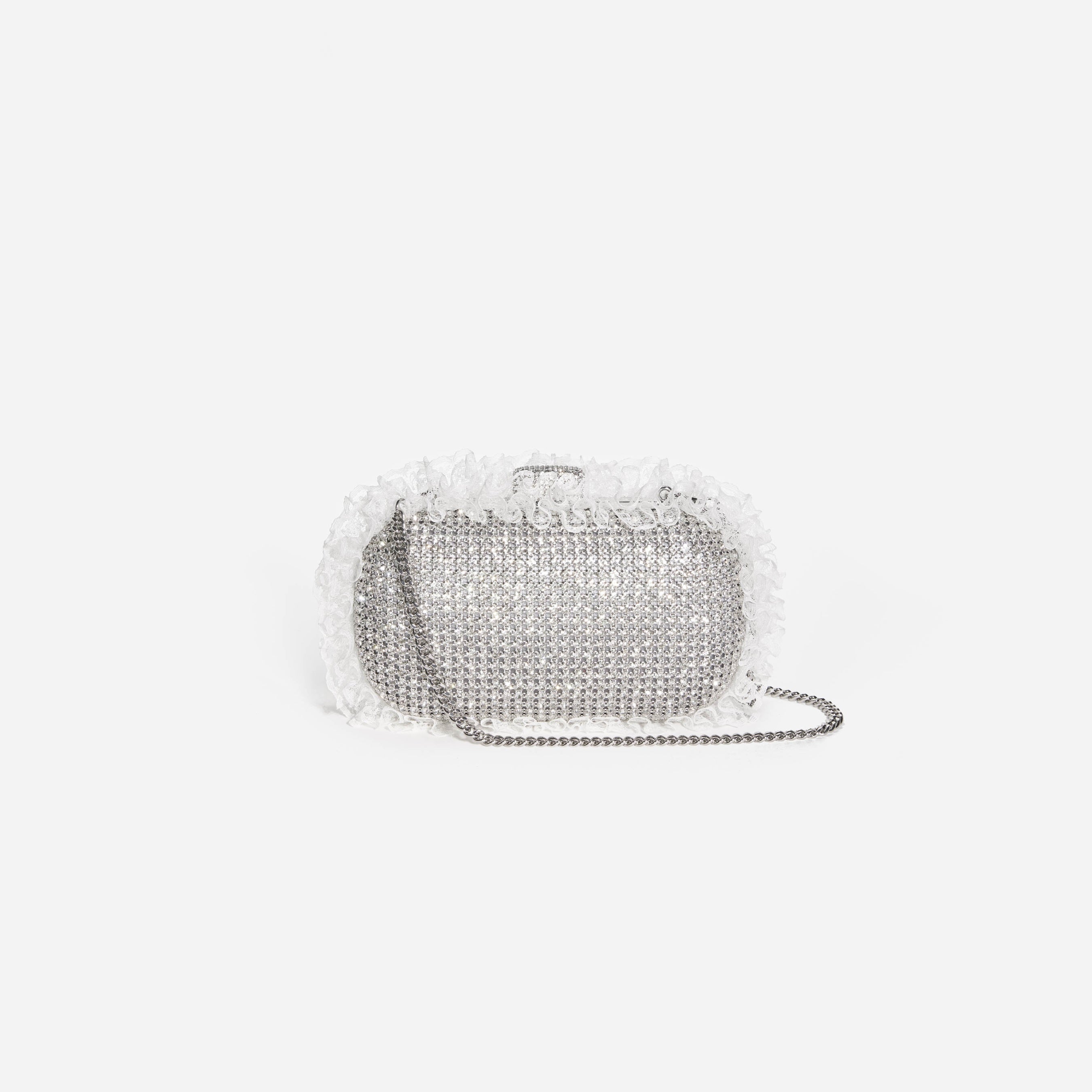 Silver Crystal Lace Detail Clutch