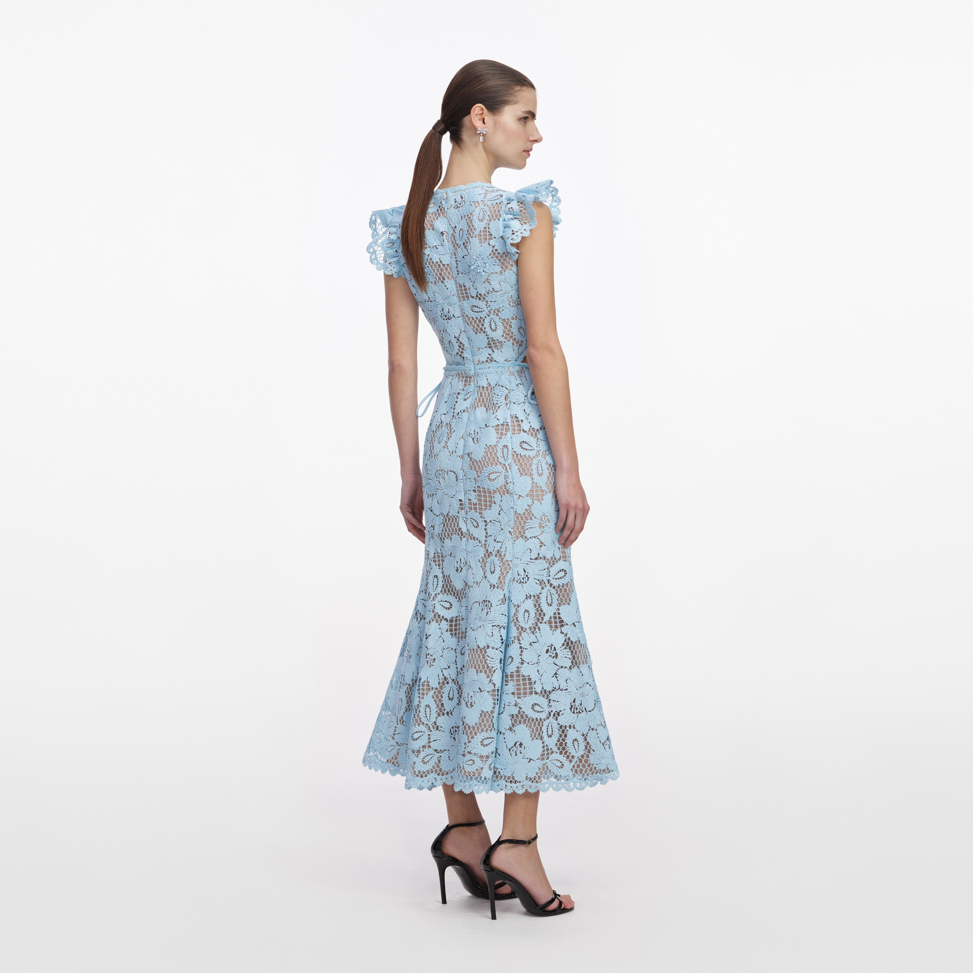 Blue Crochet Lace Midi Dress