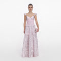 Pink Metallic Chiffon Flower Maxi Dress