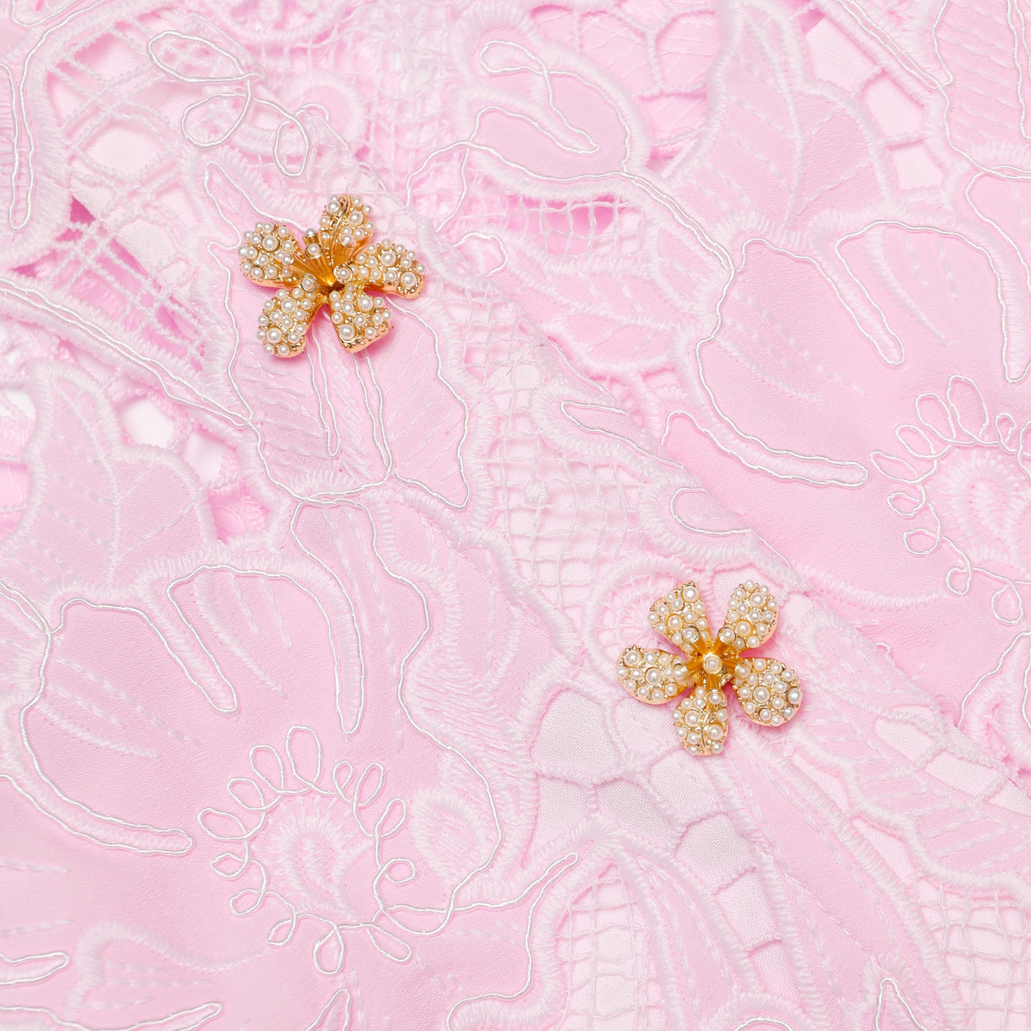 Pink Lace Crepe Midi Dress