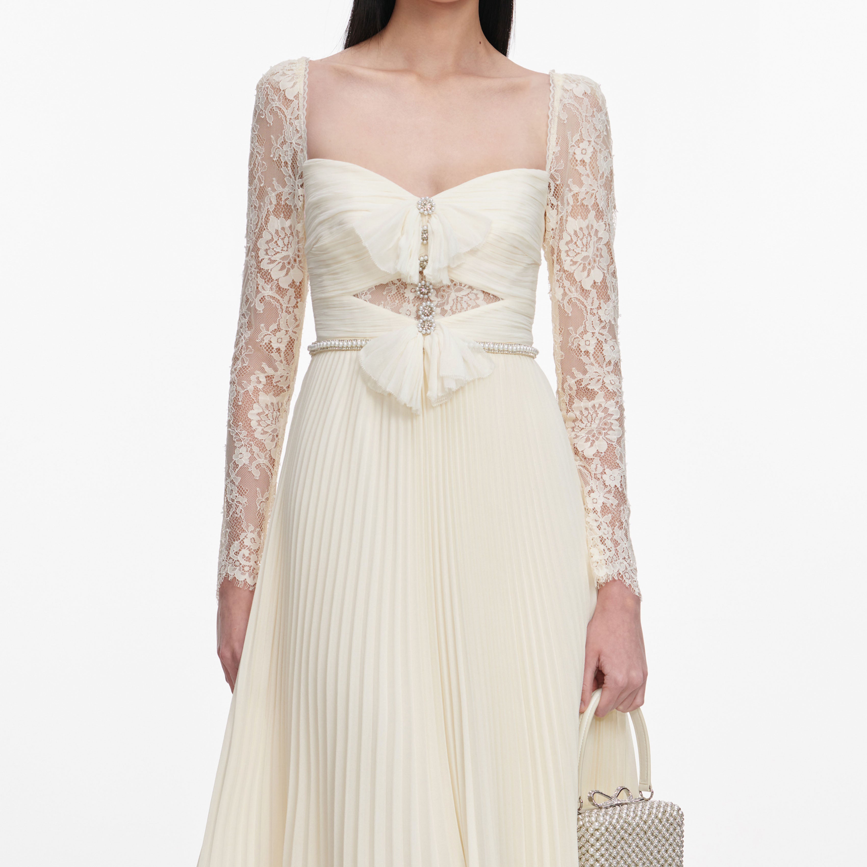 Cream Chiffon Lace Midi Dress