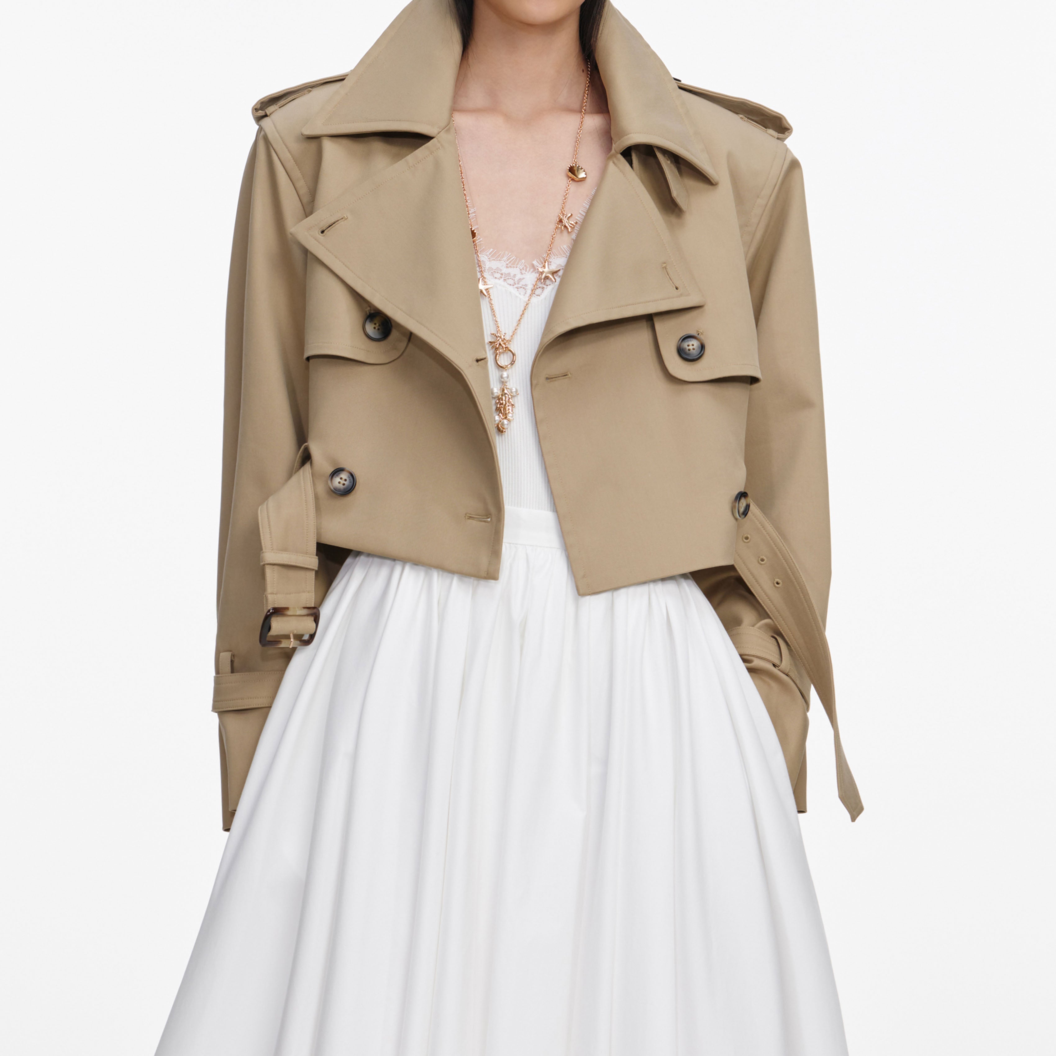 Beige Cropped Trench Jacket