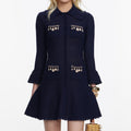 Navy Shell Embellished Knit Mini Dress