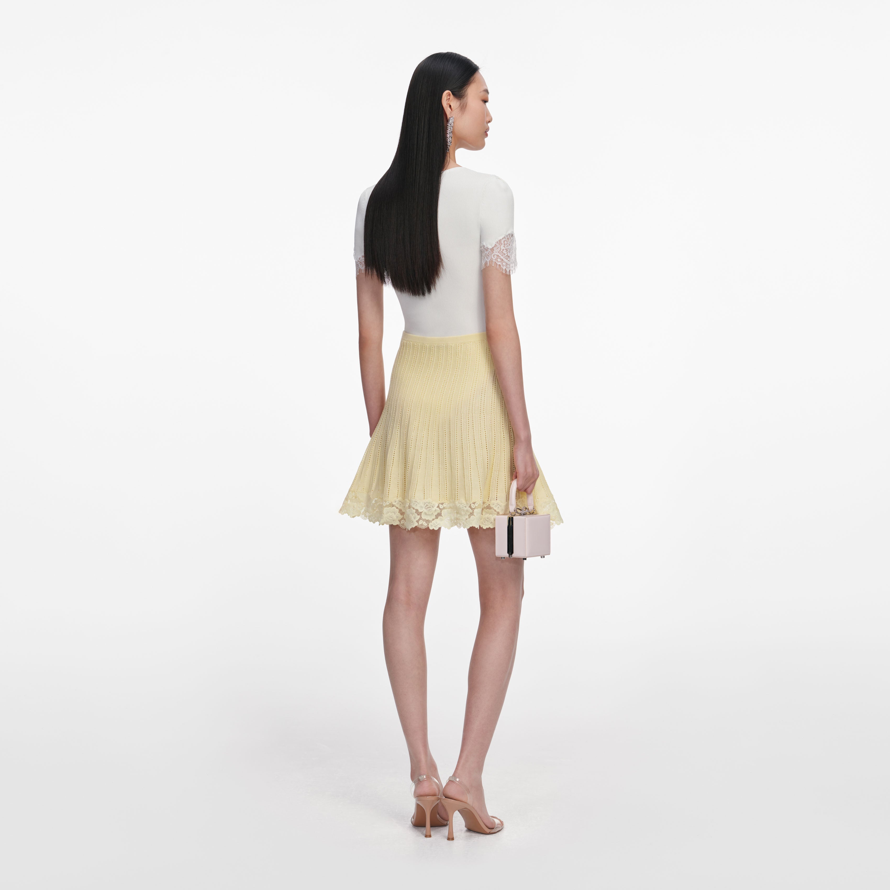 Yellow Pointelle Knit Mini Skirt