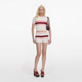 Cream Stripe Viscose Knit Shorts