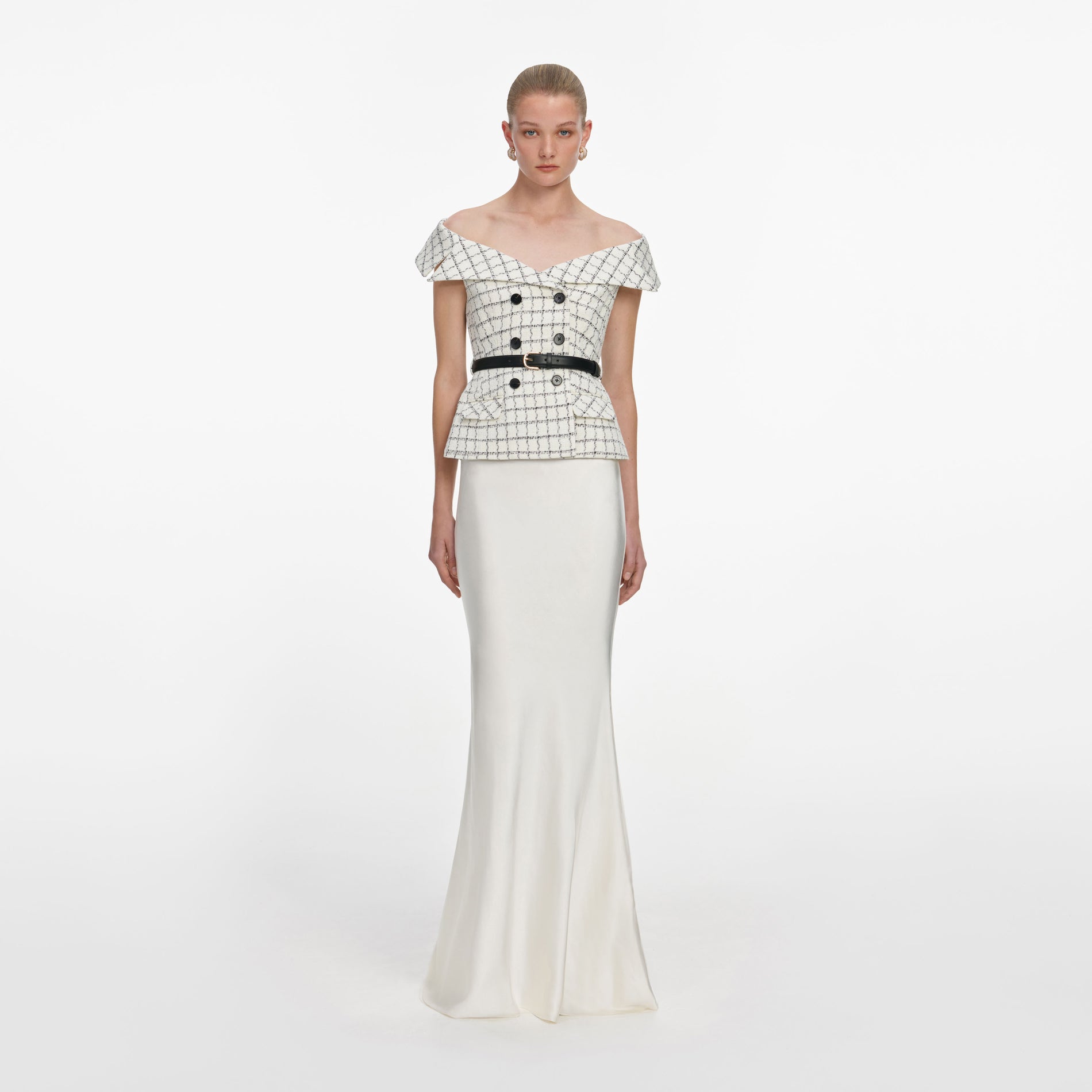 Check Boucle Satin Maxi Dress