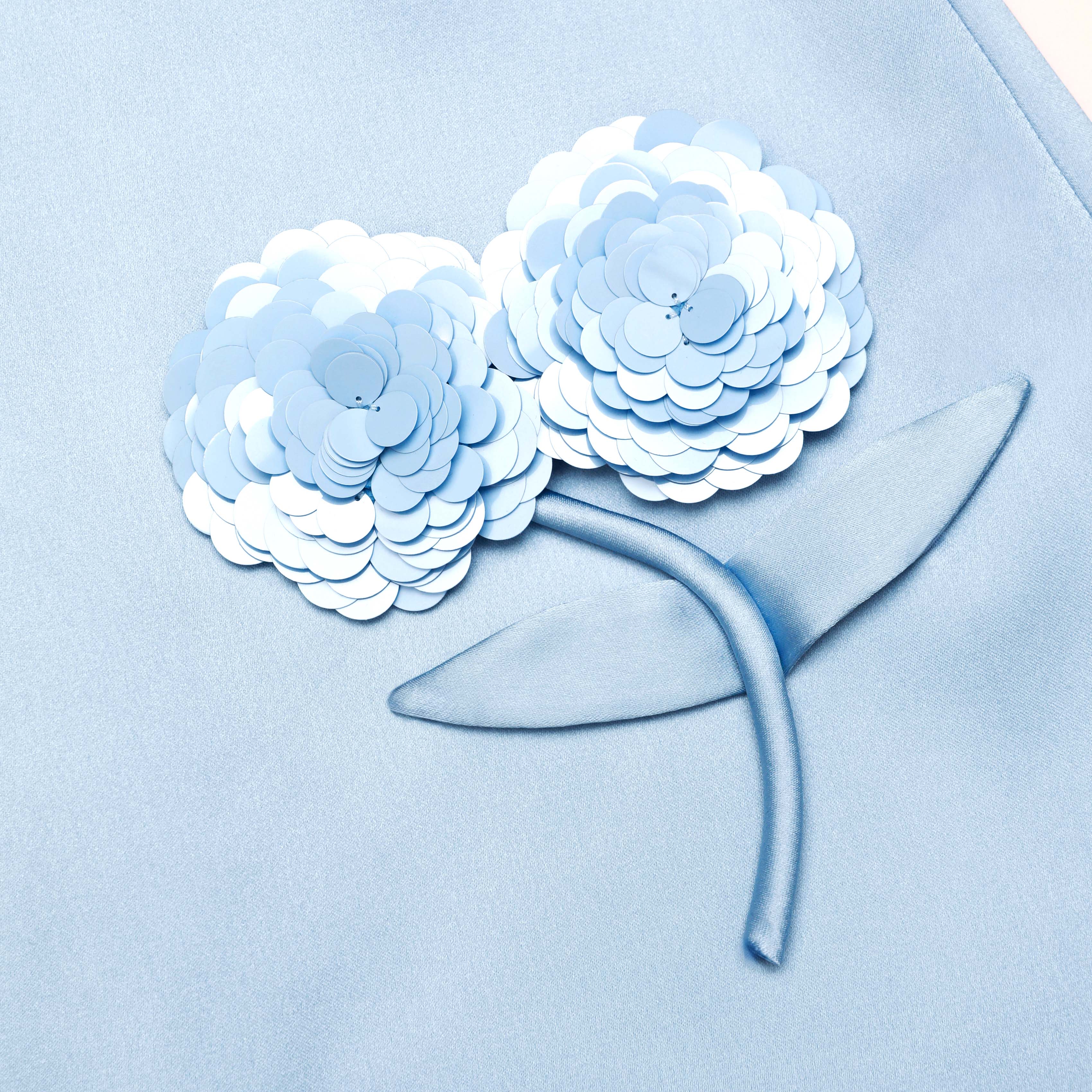 Blue Satin 3D Sequin Flower Mini Skirt