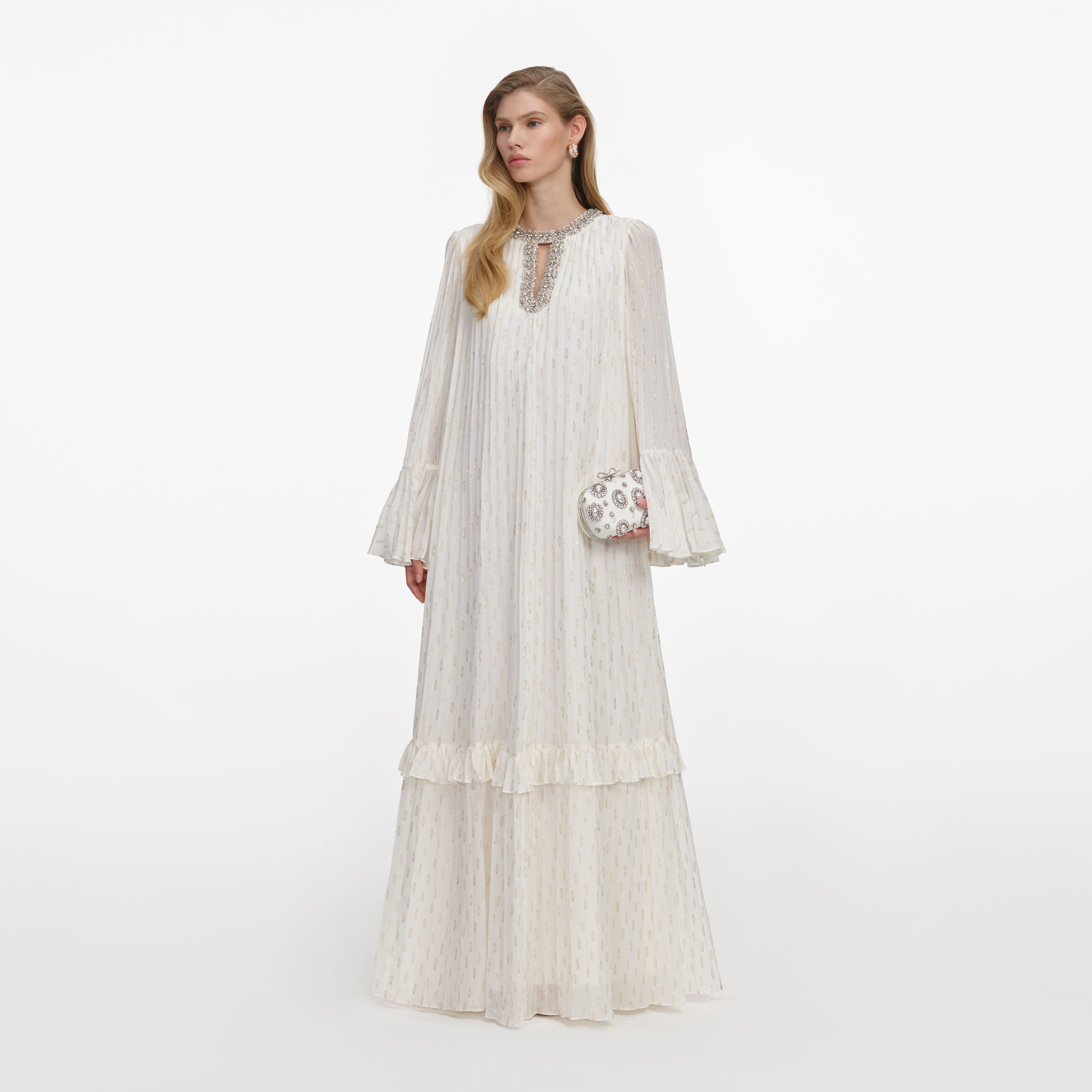 Cream And Gold Chiffon Maxi Dress