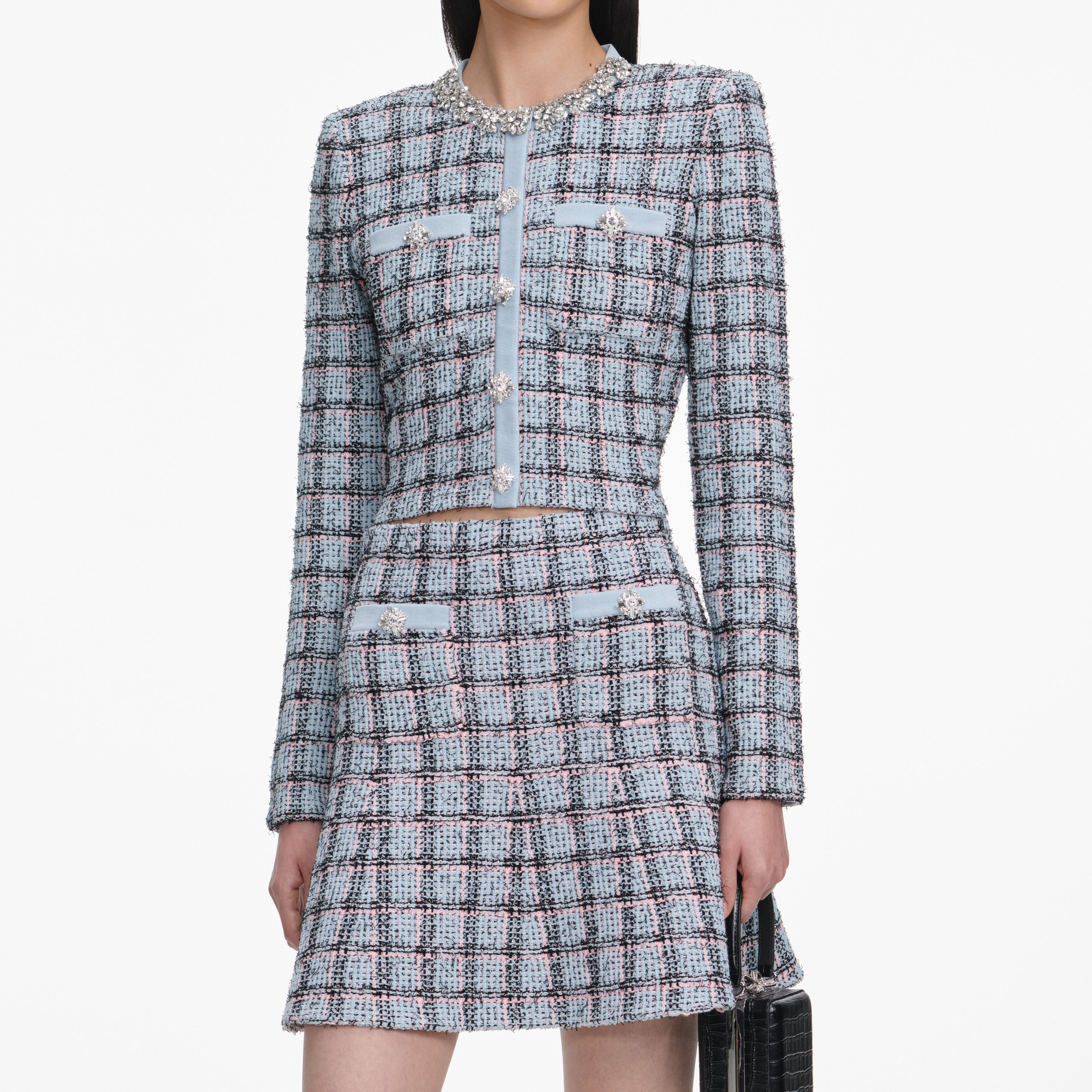 Blue Check Knit Cardigan