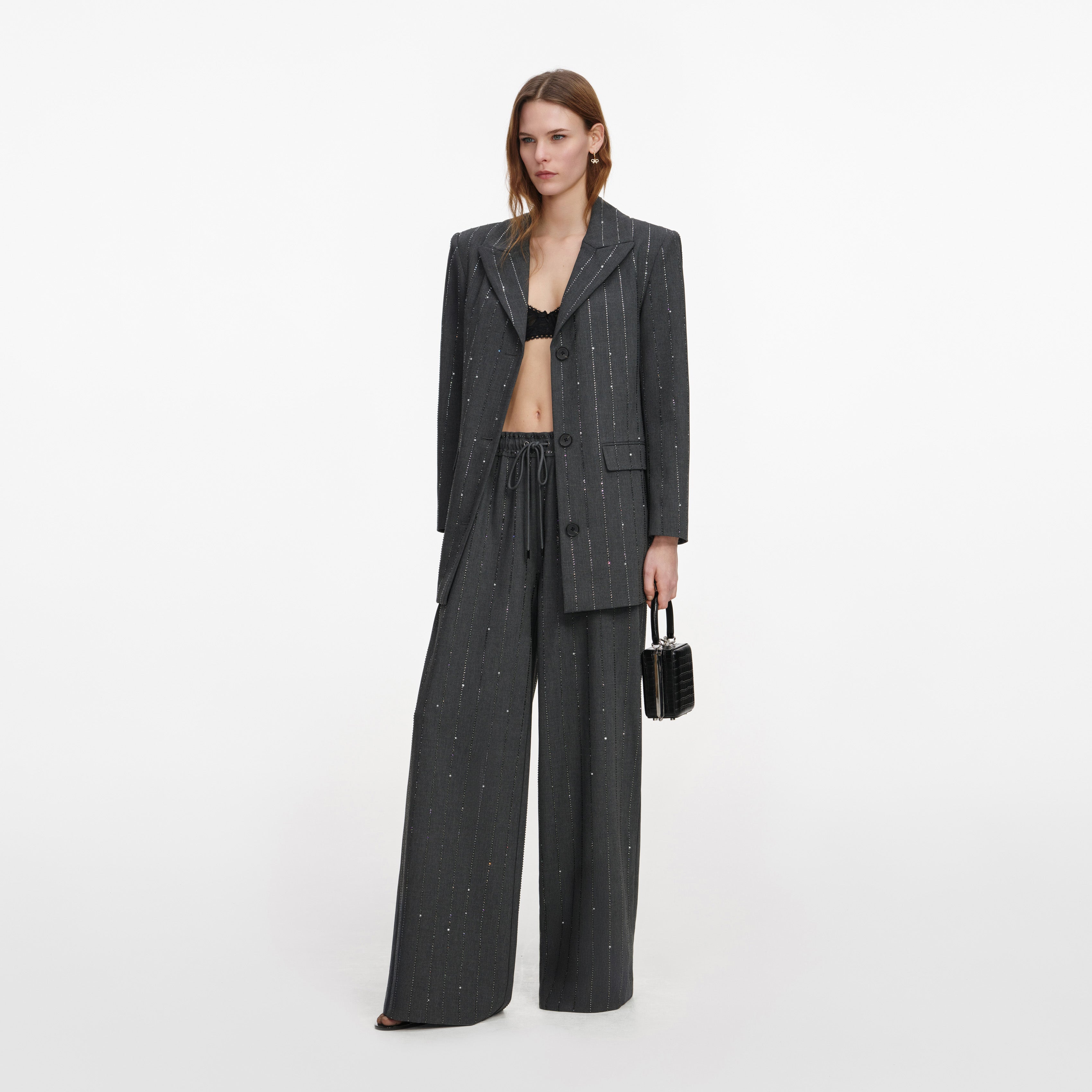 Grey Rhinestone Pinstripe Trousers